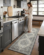DEXI Kitchen Floor Mats Anti Fatigue, 17x59 Cushioned Vintage Runner Rug Waterproof, Standing Comfort Memory Foam Padded for Front Sink Laundry Office, Dark Grey