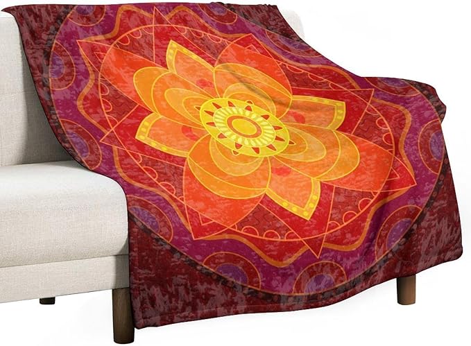 Red Mandala Throw Blanket Bright Circular Ethnic Pattern Native Indian Ornament Blanket for Sofa Bed Couch Chair Or Dorm 60"x80"