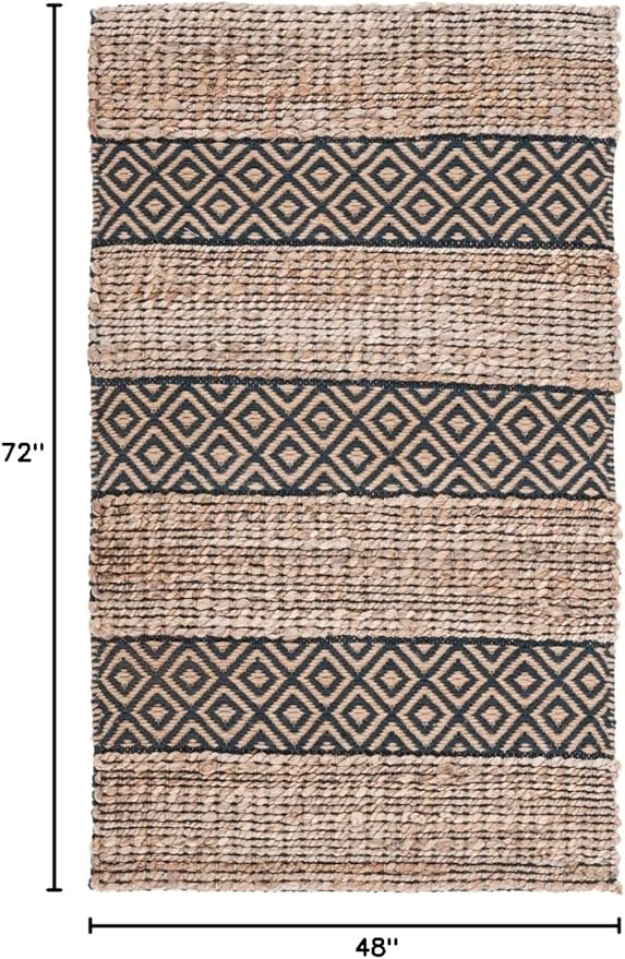 SAFAVIEH Natural Fiber Collection Accent Rug - 4' x 6', Charcoal & Natural, Handmade Boho Farmhouse Rustic Jute & Cotton, Ideal for High Traffic Areas in Entryway, Living Room, Bedroom (NFB653H)