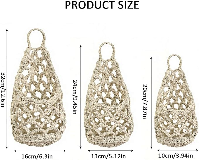 Macrame Plant Hanger Set of 3, Boho Wall Hanging Planter for 4-6 Inch Pots - Handwoven Cotton Rope Wall Decor with S-Hooks for Indoor Plants in Living Room, Bedroom & Office