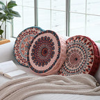 MOJUN Boho Floor Pillows Cushion, Round Meditation Floor Pillow Seating Cushion for Adults and Kids Bohemian Home Decorative Floor Cushions for Yoga Living Room Chair Tatami (Red, 17.7inch)
