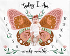 Boho Baby Blanket Butterfly Monthly Milestone Bohemian Floral Girl Photo Prop Sage Green and Pink Blanket Ideas for Personalized Baby Stuff Shower Newborn Decorations Nursery Gift Decor Mom
