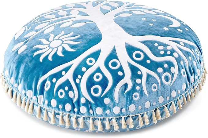 Hihealer Meditation Cushion, Large Velvet Floor Pillow for Yoga, Meditation & Mindfulness, Supportive Memory Foam Bolster (Blue)