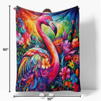 Flamingo Bird Fleece Blanket Tropical Pink Flamingos Palm Leaves Flowers Lightweight Ultra-Soft Throw Blanket for Sofa Couch Bed Camping Travel Super Soft Cozy Microfiber Blanket 50"x60"