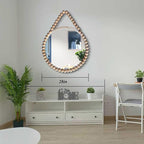 POZINO Wood Beaded Round Mirror, 28" Rustic Farmhouse Hanging Mirrors with Wooden Spherical Frame, Boho Circle Mirrors for Bathroom Bedroom Living Room Hallway Entryway Fireplace