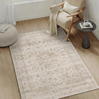 3x5 Washable Beige Area Rug Vintage Entryway Office Carpet Non-Slip Soft Low Pile Distressed Throw Rug for Entrance Living Room Bathroom Dining Room