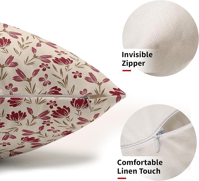 Brown Red Floral Pillow Covers 12x20 Set of 2 Vintage Rustic Old Style Cute Small Flower Print Rectangle Decorative Outdoor Pillowcases Farmhouse Throw Cushion Case Decor for Couch Sofa Bed