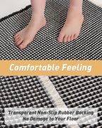 Upgraded Waffle Runner Rug, Super Absorbent Non Slip Bath Mats for Bathroom Floor, Washable Bathroom Runner Rug with Tassels, Ideal for Hallway Bedroom Laundry Room, Black & Cream, 2'x 6'(24" x 72")