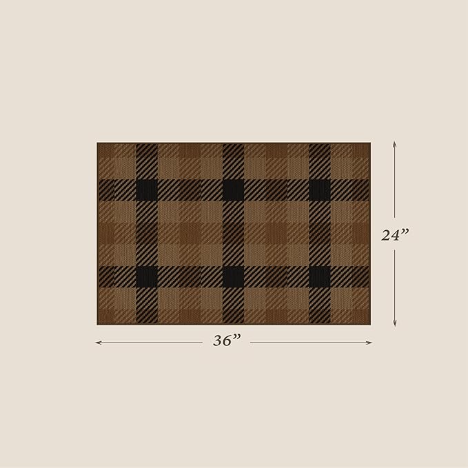 JTJ Neutral 2x3 Entrance Rugs - Easy Jute Brown Checkered Small Throw Rug Indoor Door Mats for Entryway, Kitchen, Small Living Room, Earthy & Coffe Rustic Décor