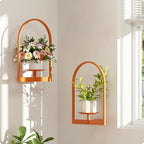 Orange Metal Wall Plant Holder - 2-Pack Wall Mounted Plant Stands and Hanging Holders for Indoor Planter and Flower Pot - Arch Decor Shelf for Plant Storage (Pot Not Included)