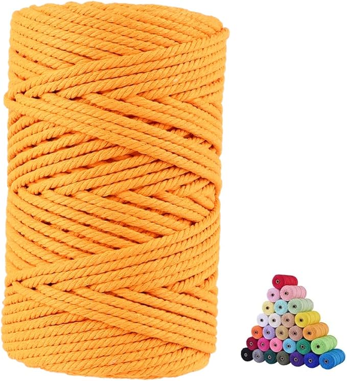 FLIPPED 100% Natural Cotton Macrame Cord,5mm x110 Yards Macrame Cords Colored Cotton Macrame Rope Craft Cord for DIY Crafts Knitting Plant Hangers Christmas Wedding Décor（Golden Yellow）…
