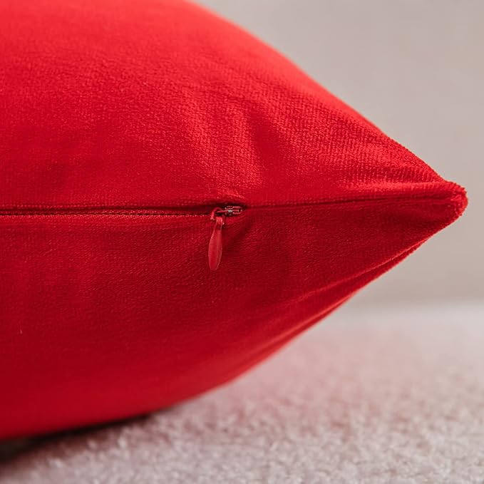 Throw Pillow Covers 20x20 Christmas Red: Pack of 2 Cozy Soft Velvet Square Modern Luxury Decorative Throw Pillow Cases for Sofa Couch Living Room Bed Home Decor