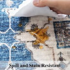 2x3 Washable Vintage Area Rug: Indoor Soft Entryway Rug with Non Slip Backing Water Resistant Carpet for Kitchen Bathroom Laundry Low Pile Door Mat Perfect for Homes with Cats & Dogs(2x3,Blue)