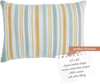 Indigo Ink - Decorative Pillow, Woven Stripe Decorative Pillow, Throw Pillows for Couch or Bed, Boho Home Decor, 14" x 20" (White Denim Collection, Grey/Yellow)
