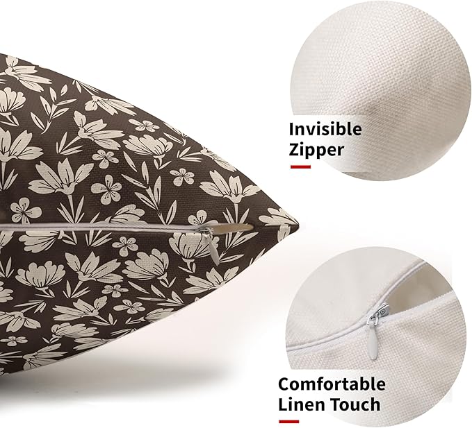 Dark Brown Pillow Covers 12x20 Set of 2 Vintage Floral Rustic Old Style Cute Flower Print Rectangle Decorative Outdoor Pillowcases Seasonal Farmhouse Throw Cushion Case Couch Sofa Bed Decor