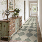 Beeiva Checkered Print Runners for Hallways Non Slip 2.5x12, Green Ultra Thin Washable Runner Rug Neutral Long Rugs for Hallway, Moroccan Plaid Floor Carpet for Kitchen, Modern Gingham Home Decor