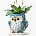 QCQHDU Swing Owl Hanging Pots with Drainage Hole, Small Resin Succulent Plant Planters, Cute Indoor/Outdoor Decor for Balcony Garden Patio, Women Gift Idea, Blue