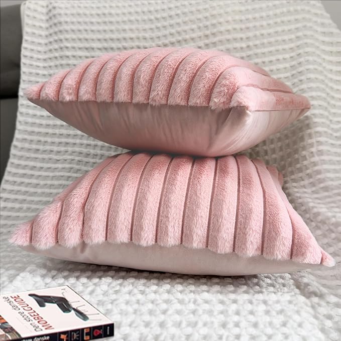 2 Pack 24x24 Pillow Cover Velvet Pillow Covers, Faux Fur Square Throw Pillow Covers for Living Room Decorations Throw Pillow Case, Throw Pillow Cover Cushion Cover for Home Sofa Bedroom Car, Pink