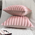 2 Pack 14x14 Pillow Cover Velvet Pillow Covers, Faux Fur Square Throw Pillow Covers for Living Room Decorations Throw Pillow Case, Throw Pillow Cover Cushion Cover for Home Sofa Bedroom Car, Pink