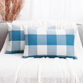 CARRIE HOME Light Blue and White Buffalo Check Plaid Lumbar Pillow Covers 12x20 Set of 2, Light Blue Checkered Summer Outdoor Lumbar Pillows, Lake Blue Couch Pillows Also for Patio Furniture