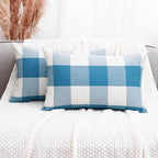 CARRIE HOME Light Blue and White Buffalo Check Plaid Lumbar Pillow Covers 12x20 Set of 2, Light Blue Checkered Summer Outdoor Lumbar Pillows, Lake Blue Couch Pillows Also for Patio Furniture