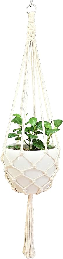 Macrame Plant Hanger Hanging Planter Hanging Net Basket Cotton Rope 52 Inch for 10 inch Pot, Pot and Plant Excluded (Beige)