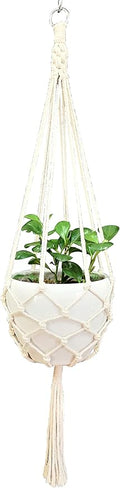 Macrame Plant Hanger Hanging Planter Hanging Net Basket Cotton Rope 52 Inch for 10 inch Pot, Pot and Plant Excluded (Beige)