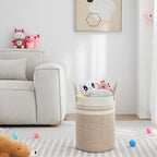 VIPOSCO Tall Laundry Hamper, Woven Rope Storage Basket for Blanket, Toys, Dirty Clothes in Living Room, Bathroom, Bedroom - 30L Brown & White