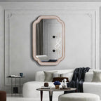 36x24 Inch Scalloped Wall Mirror with Beaded Wood Frame, Boho Farmhouse Decorative Mirrors for Bathroom Over Sink, Living Room, Entryway