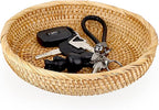 Hipiwe Small Round Keys Basket Bowl for Entryway 8.6" Hand-woven Wicker Storage Basket Rattan Decorative Basket Fruit Candy Cake Food Serving Baskets Tray for Keys, Wallet, Cell Phone