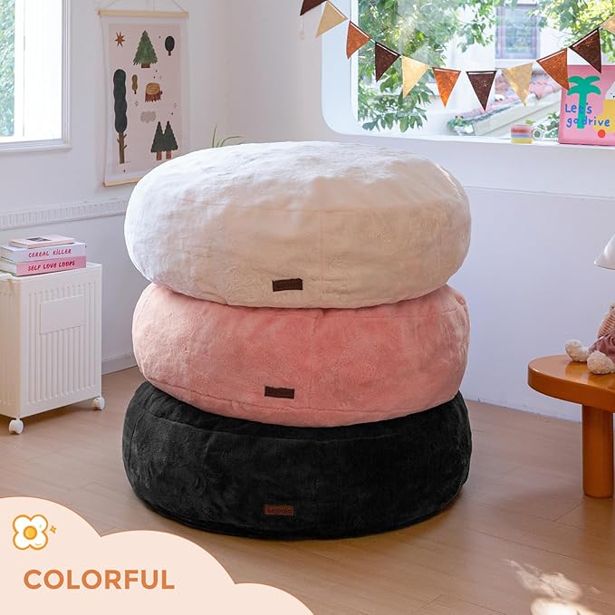 MAXYOYO 3 in 1 Kids Bean Bag Chair Bed, Child Floor Sofa for Gaming, Reading, Faux Fur Floor Mattress with High-Density Foam Filling for Living Room Bedroom