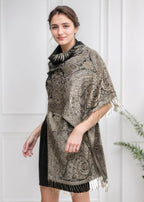 Achillea Reversible Paisley Pashmina Rave Scarf – Exotic Indian Shawls and Wraps for Evening Dresses, Festivals, All Seasons