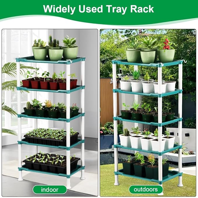5-Tier Seed Starter Tray, Plant Stand Designed for Cell Trays and Small Pots for Gardening Indoor Outdoor Growing (Blue)