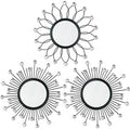 3 Pack Metal Mirrors for Wall Sunburst Wall Mirrors Home Décor Decorative Hanging Wall Art for Living Room Bedroom Entryway (Black Crystal, Flower+Sunburst)