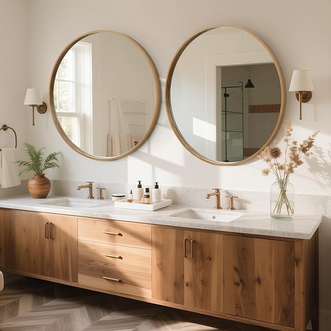 WallBeyond Round Wood Mirror, 36" Round Modern Decoration Large Circle Wall Mirror for Bathroom Living Room Bedroom Entryway, Natural