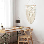 Dremisland Macrame Woven Wall Hanging Boho Geometric Woven Tapestry Beige & Grey Cotton Handmade Bohemian Art Decor with Tassel Craft Ornament for Bedroom Living Room Apartment Nursery (Beige-)