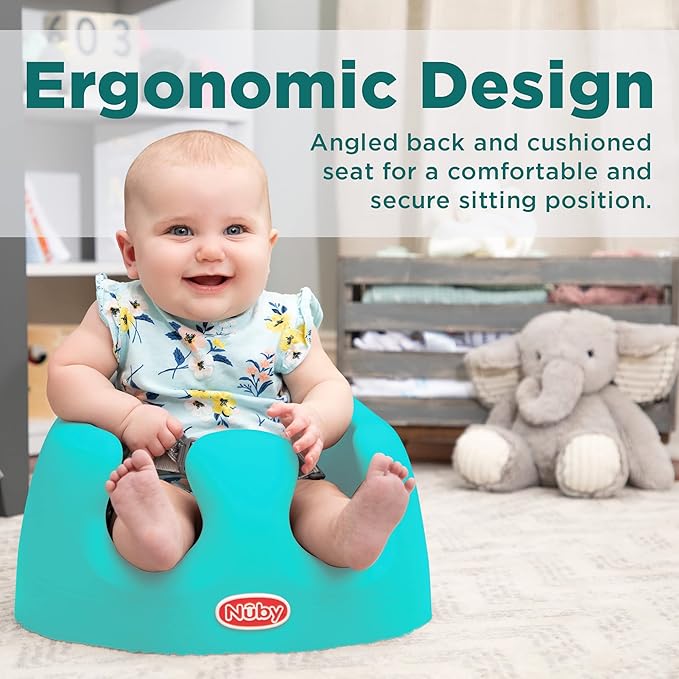 Nuby My Floor Seat - Portable Baby Chair with Soft Foam Cushion, Safety Harness, and High Back Design - 4+ Months - Aqua