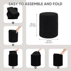 PINPLUS Round Storage Ottoman Foot Rest Stool with Tray Velvet Sherpa Folding Storage Ottoman,Boucle Foot Rest for Living Room, Bedroom, Dorm（Black）