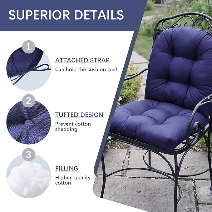 Gnostik 2 Pack Outdoor Seat Cushions 18.6"X18.6", Navy Blue Thick Tufted Waterproof Outdoor Chair Cushion for Garden Patio Porch Lawn Furniture