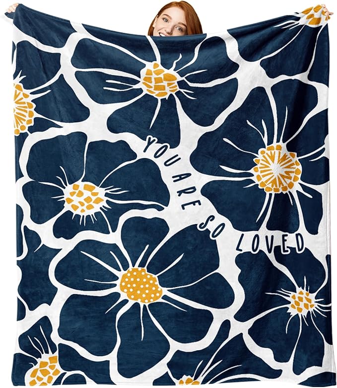 Boho Floral Flannel Throw Blanket, Inspirational You are So Loved Flowers Birthday Gifts for Kids Men Women, Bohemian Soft Blankets for Bedding Sofa 50" x 60"