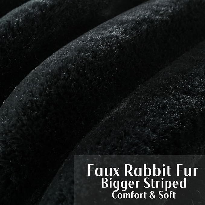 FUTEI Black Decorative Throw Pillow Covers 20x20 Inch Set of 2, Square Soft Faux Rabbit Fur Thick Striped Cushion Cover,Spring Home Decor for Couch Bed Living Room