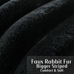 FUTEI Black Decorative Throw Pillow Covers 24x24 Inch Set of 2, Square Soft Faux Rabbit Fur Thick Striped European Cushion Covers,Spring Home Decor for Couch Bed Living Room