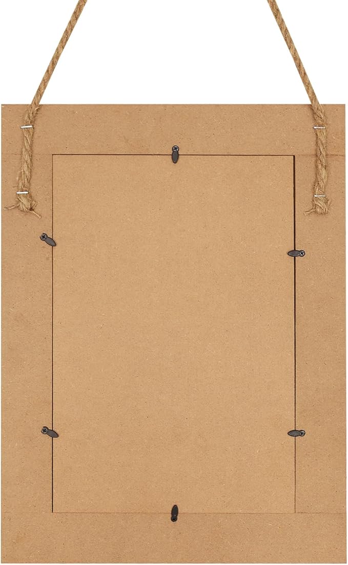 DECORKEY Rectangle Wall Mirror for Bathroom, Distressed White Wood Decor with Hanging Rope for Rustic Home Decor, Vanity, Living Room 12"×16"（Wooden）
