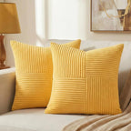 Fancy Homi 2 Packs Yellow Euro Decorative Throw Pillow Covers 26x26 Inch for Couch Bed Sofa, Rustic Farmhouse Boho Home Decor, Soft Corss Corduroy Patchwork Textured Square Cushion Case 66x66 cm