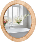 FUIN 20" Boho Round Rattan Mirror – Handwoven Wicker Wall Mirror for Nursery, Farmhouse & Coastal Décor