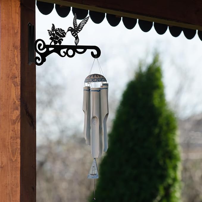 4-Pack 10 Inch Aesthetic Plant Hanger Indoor and Outdoor – Metal Hanging Plant Bracket with Hummingbird Pattern – Heavy Duty Plant Hooks for Hanging Flower Baskets, Bird Feeder, Wind Chime, Lantern
