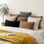 Foindtower Set of 2 Decorative Linen Fringe Throw Pillow Covers Cozy Boho Farmhouse Cushion Cover with Tassels Soft Accent Pillowcase for Couch Sofa Bed Living Room Home Decor, 24×24 Inch, Light Brown
