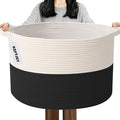 65L Large Blanket Basket,19.7" L x 19.7" W x 13" H Rope Woven Baskets with Handles, Toys Storage Bins,Laundry Basket Perfect for Living Room, Nursery,Bedroom,Home Organization,White&Black