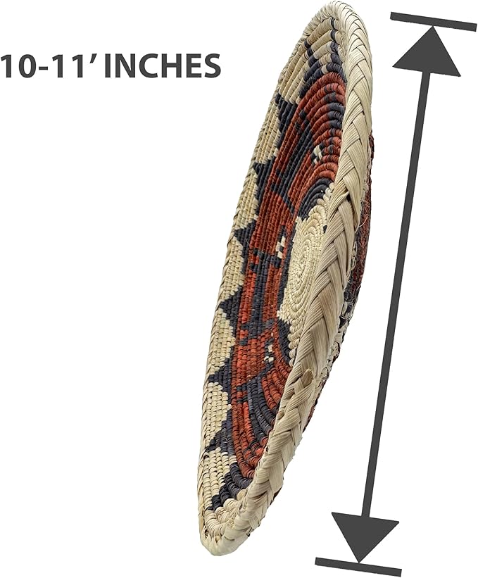 Grain Wares Boho 10-11 in Handwoven Date Palm Leaf Wall Basket Decor, Rustic Calico Pattern, Adhesive Strips Included, 1 Basket