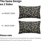 Vintage Flower Lumbar Pillow Covers 12x20 Set of 2 Rustic Old Style Cute Small Floral Black Cream Decorative Throw Pillows Outdoor PillowCase Farmhouse Linen Long Cushion Case Decor for Sofa Couch Bed
